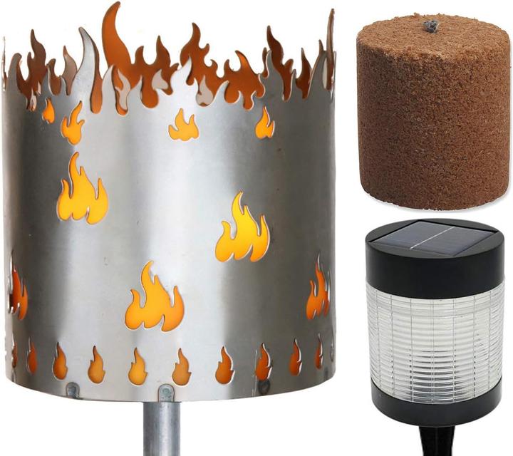 Produktbild Novaliv Gartenfackel Flamme Feuerschale Metall mit Stiel Brennmittel Solarlampe LED