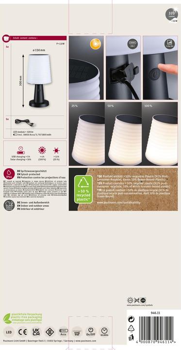 Image du produit Paulmann Lampe de table solaire Ilanga (320 lm, IP44)