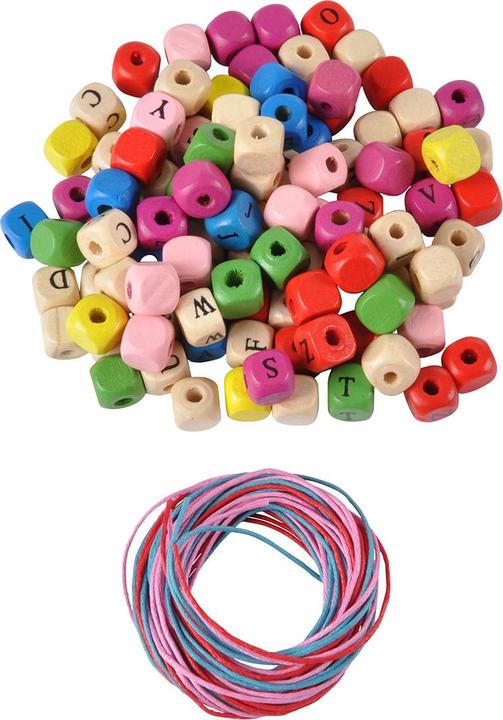 Actual product image Swiss Natura Wooden beads mix, colorful beads with hole and ribbons for stringing