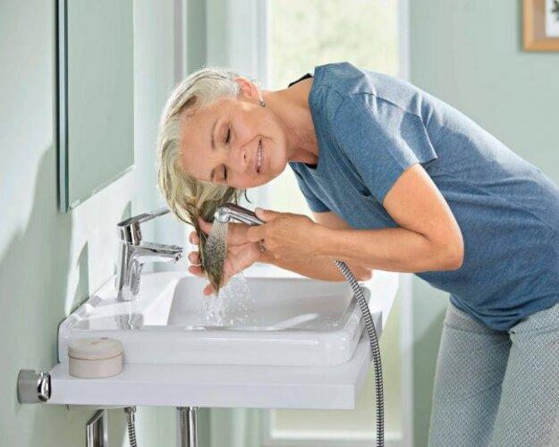 Actual product image Hansa HANSAPOLO single lever basin mixer, functional shower, without pop-up waste, projection 103mm