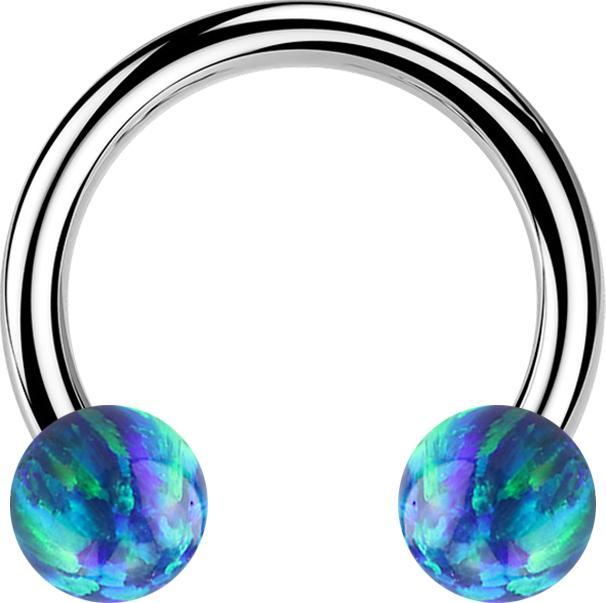 Star Piercing Micro Circular Barbell silber mit zwei Kugeln Opal blau (ohne Messing, Chirurgenstahl 316L)