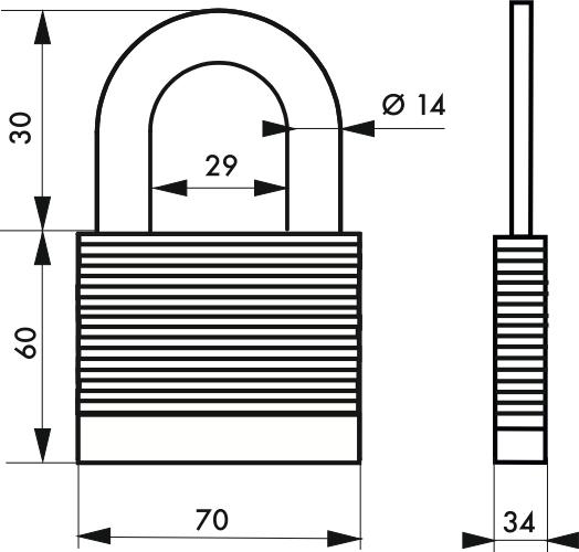Produktbild Thirard Cadenas à clé fédéral lock protector, extérieur, acier, double verrouillage, 70mm, 2 clés -