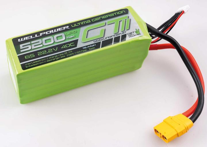 Produktbild Wellpower LIPO AKKU ULTIMA GT II 5200 MAH / 22,2 Volt 6S 40/80C CH5/8 115,44WH XT-90 (22.20 V, 5200 mAh)