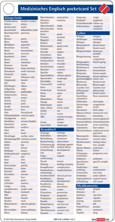 Valeurs nutritives et ingrédients Medizinisches Englisch pocketcard Set (Allemand, Anglais, Börm Bruckmeier, 2011)