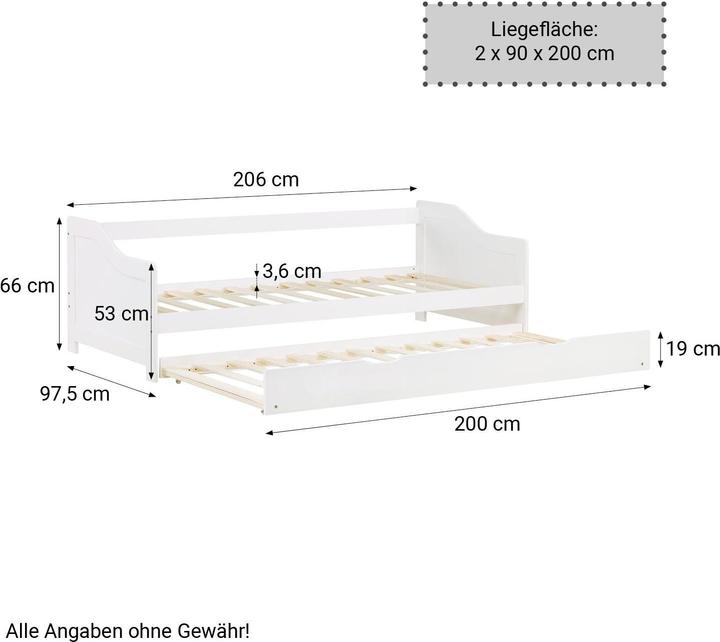 Actual product image Floki24 Children's bed Functional bed Youth bed Pull-out bed Bunk bed Guest bed - white, 90 x 200 cm (90 x 200 cm)