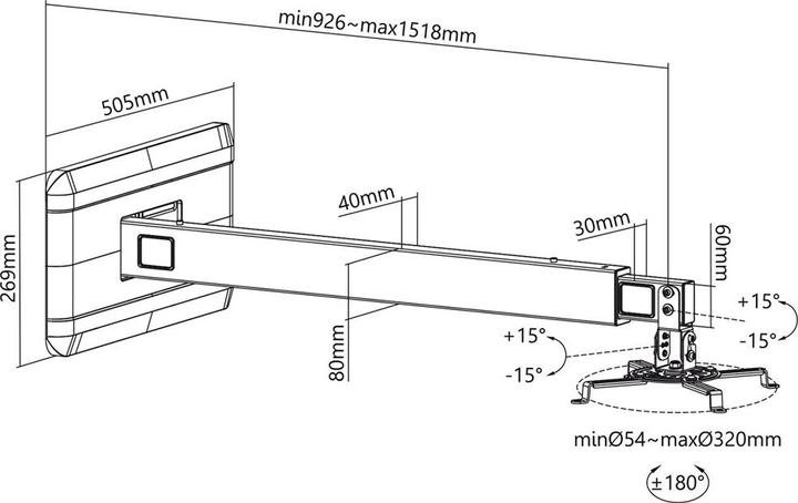 Produktbild Maclean TV MC-945 Wandhalterung für Short-Throw-Beamerhalterung 360° drehbar 15 kg (Wand)