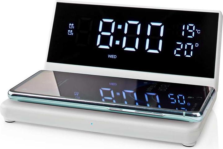 Actual product image Nedis Alarm Clock Wireless Charger Qi Certified 5/7.5/10 / 15 W USB-A Plug 2 Alarm Times Snooze