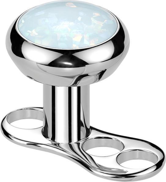 Star Piercing Dermal Anchor Innengewinde silber mit Opal weiss (ohne Messing, Titan G23)