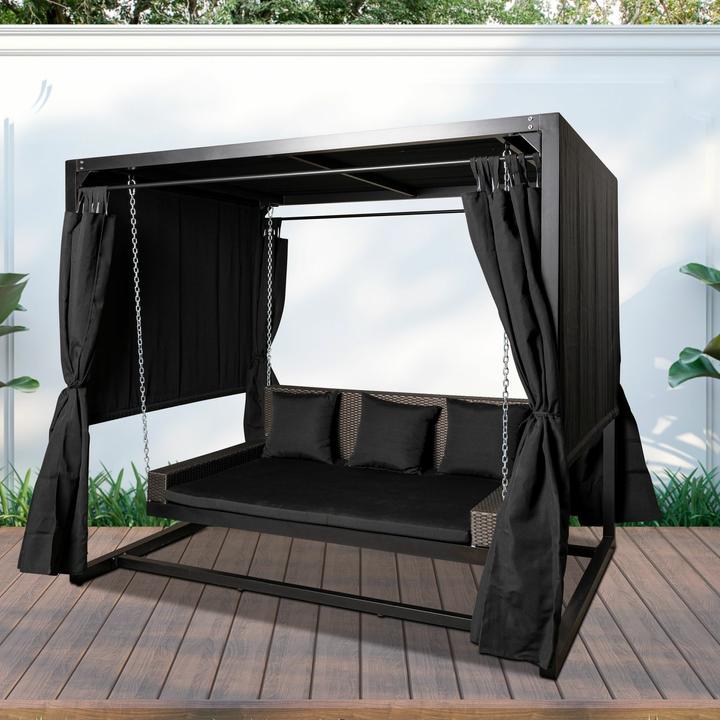 Produktbild PureHaven Hollywoodschaukel für 4 Personen 236x180x210 cm Aluminiumrahmen Sitz- & Liegeposition mit