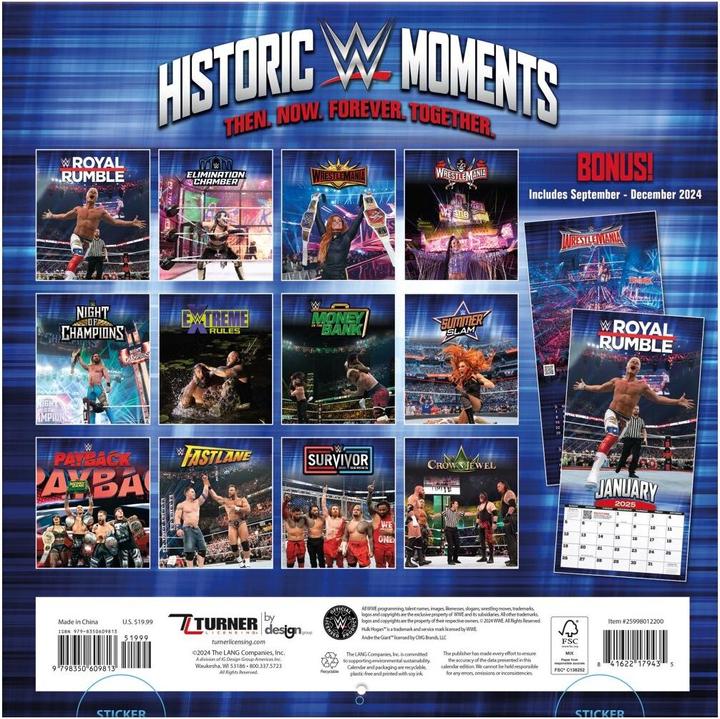 Image du produit WWE - Historic Moments - Calendrier mural d'équipe 30,5 x 30,5 cm 2025 (30,5 x 30,5 cm, Français, Italien, Espagnol, Allemand, Anglais)