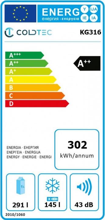 Energie-Label Coldtec by Kibernetik 436L Side by Side (442 l)