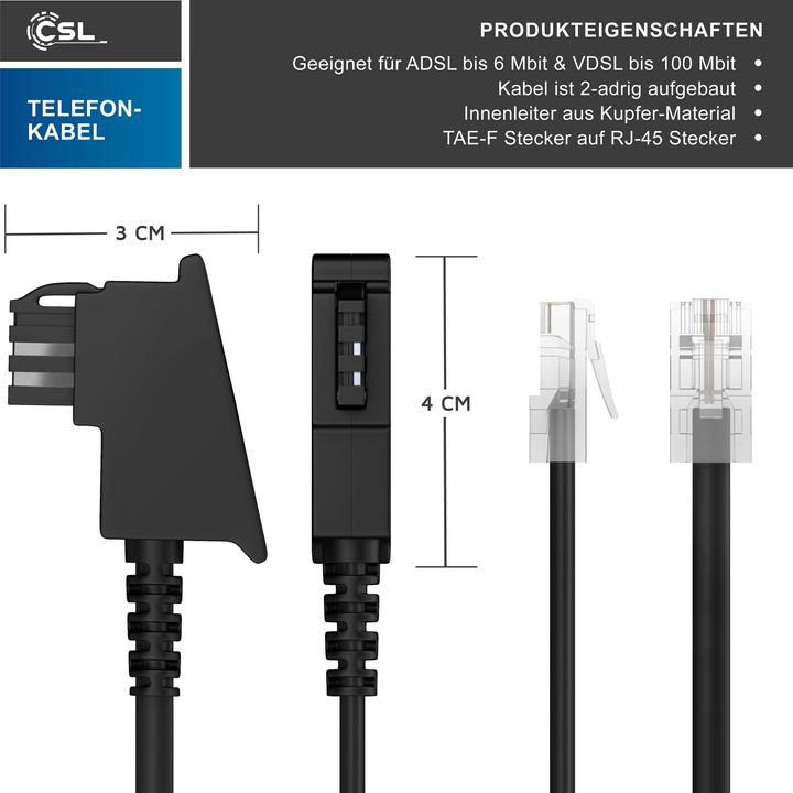 Actual product image CSL Internet cable, router cable, telephone cable, TAE-F plug to RJ45 plug, router to telephone socket