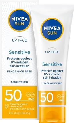 NIVEA Sun Sensitive krem ochronny do twarzy dla skóry wrażliwej SPF50 50ml (Sonnencreme Gesicht, SPF 50, 50 ml)