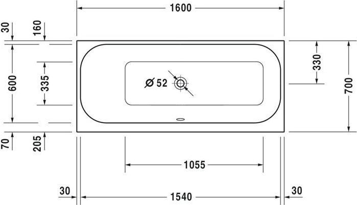 Actual product image Duravit Rectangular bath Happy D,2 70 x 160 cm white smooth 7003080000000 (215 l, 160 cm, 70 cm)
