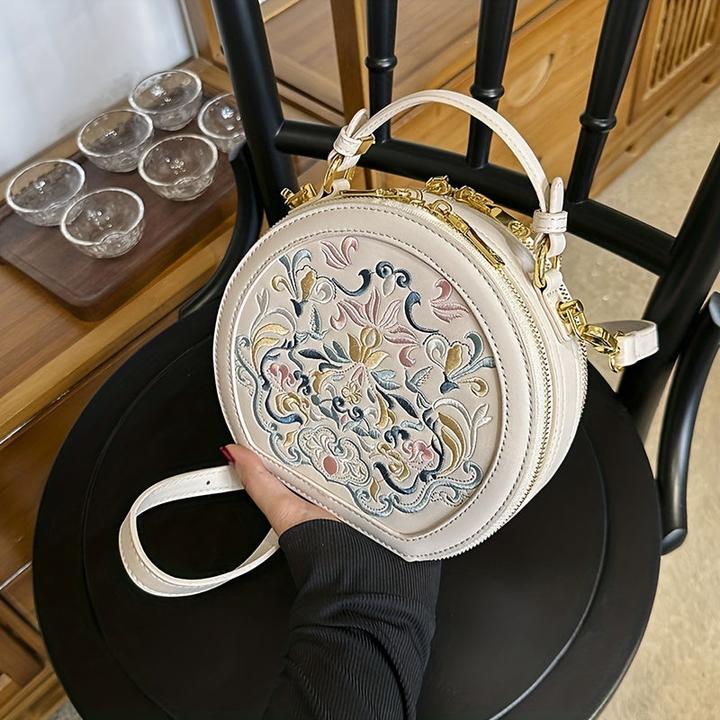 Actual product image Only-Bags.Store Elegant shoulder bag embroidered with flowers - Chic faux leather shoulder bag with gold-coloured