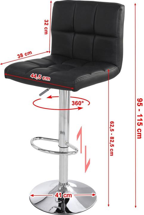 Produktbild Songmics Barhocker höhenverstellbar, Kunstleder, Schwarz, 2er Set