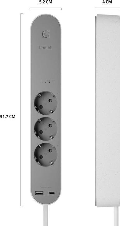 Productafbeelding Hombli Slimme contactdoosstrip (3 x, USB-C, USB-A, 1.50 m)