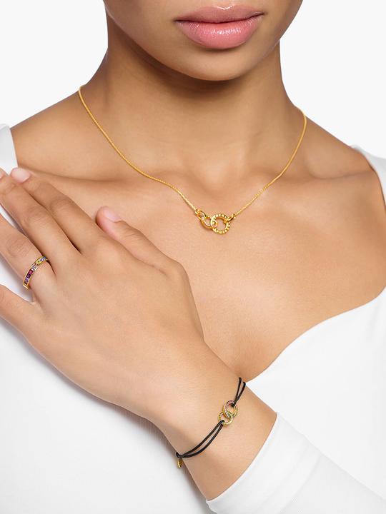 Produktbild Thomas Sabo Textilarmband Schwarz mit Zwei Ringen Bunten Steinen Vergoldet (22 cm, 925er Silber)