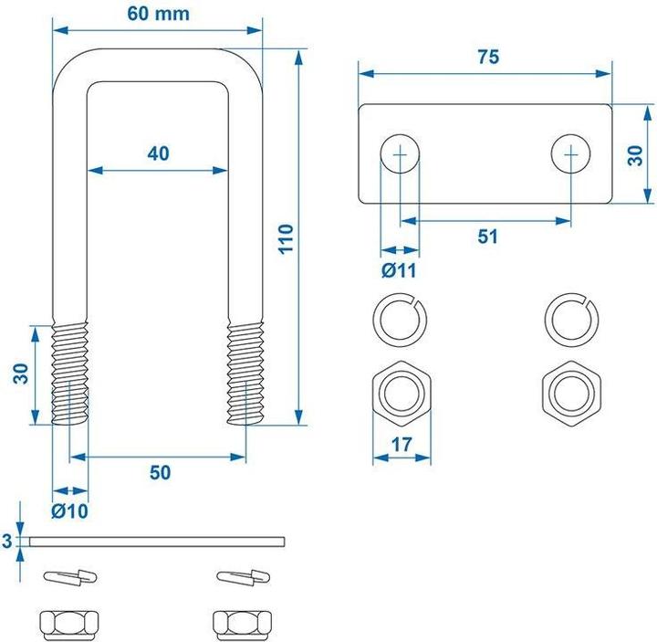 Immagine prodotto ProPlus Set di bulloni a U di 2 pezzi in blister