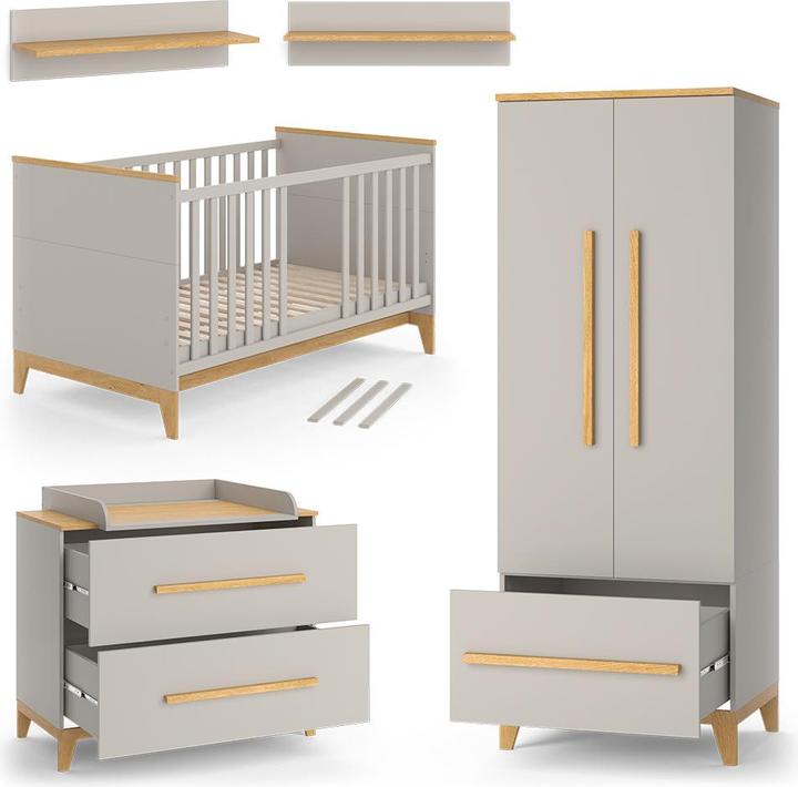 VitaliSpa Kinderzimmer-Set Malia, Cashmere-Eiche, 5 Teile (Culla, Armadi bambini, Fasciatoio)