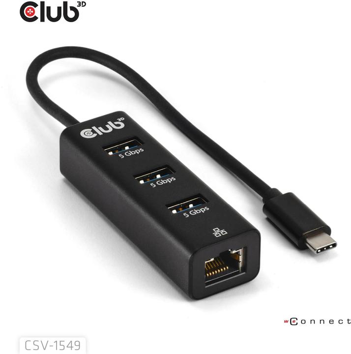 Immagine prodotto Club 3D Hub USB Club3D USB Type-C 3.2 > 3x USB Type A Gigabit Ethernet retail (USB-C, 4 Porti)