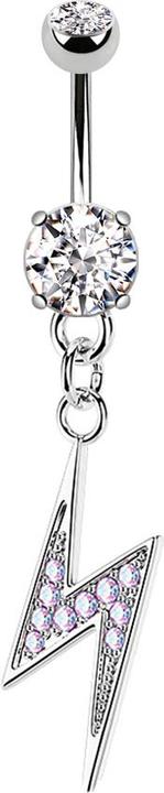 Image du produit Star Piercing Banane argentée avec deux boules cristal argent pendentif éclair (Laiton, Acier chirurgical 316L)
