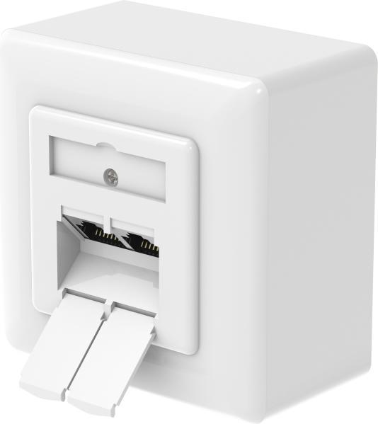 Produktbild Hama Netzwerkdose, CAT-6a, 10 Gbit/s, geschirmt, 2 Ports, Aufputz-/Unterputz
