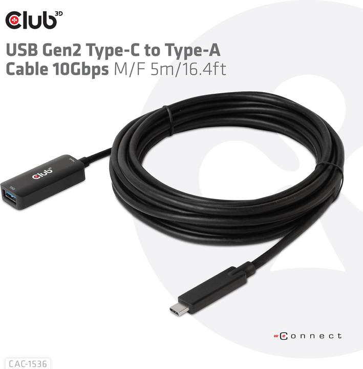 Immagine prodotto Club 3D Cavo Club3D USB 3.2 Tipo C <> USB Tipo A St/Bu (5 m, USB 3.1)