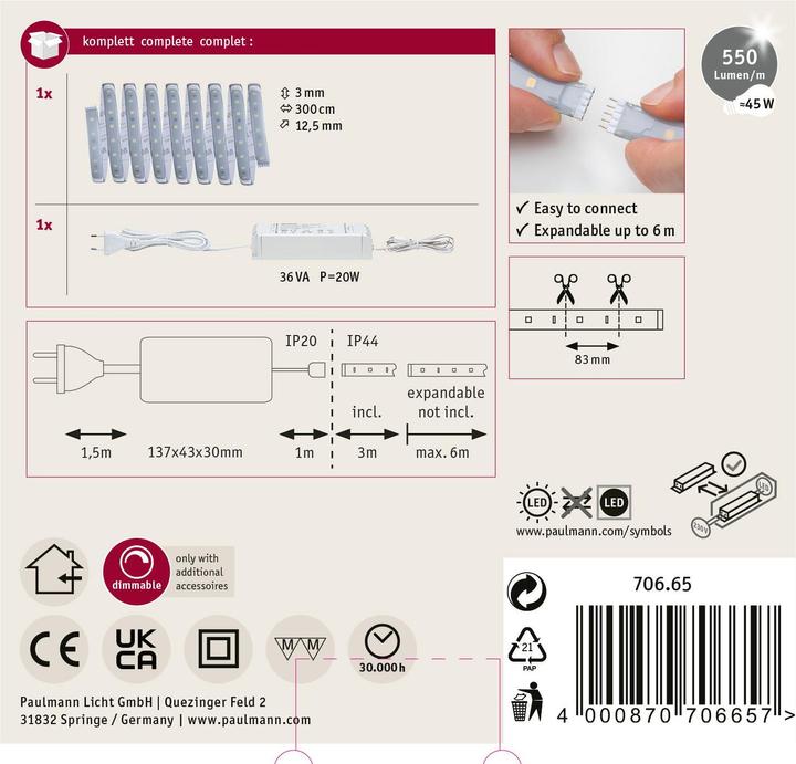 Actual product image Paulmann MaxLED 500 Stripe Set (Cold White, 300 cm, Indoor)
