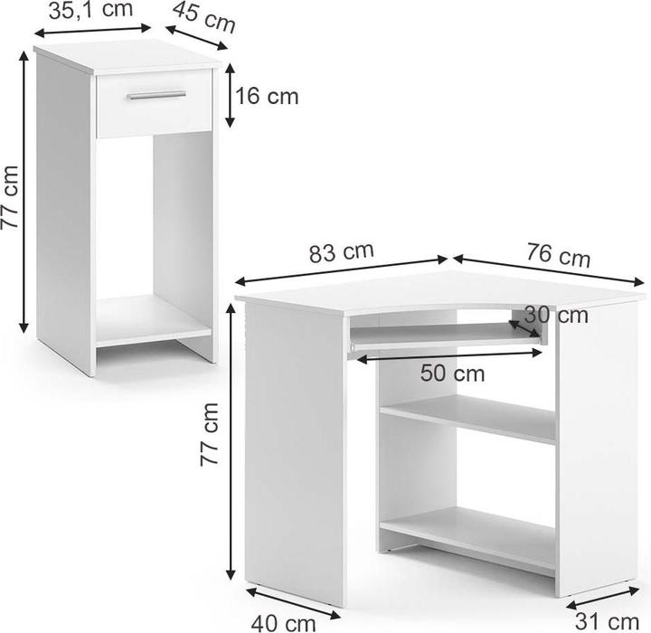 Produktbild Vicco Eckschreibtisch Odin, Weiss, 83 x 76 cm Set mit PC-Schrank