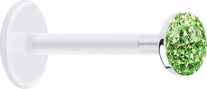 Image du produit Star Piercing Micro Labret transparent avec disque de cristal vert clair couche protectrice d'époxy (Argent sterling 925, sans laiton, Bioflex)