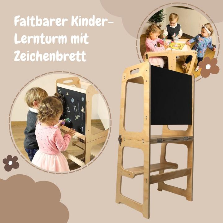 Actual product image Hermex Faltbarer Kinder-Lernturm aus Holz mit Maltafel