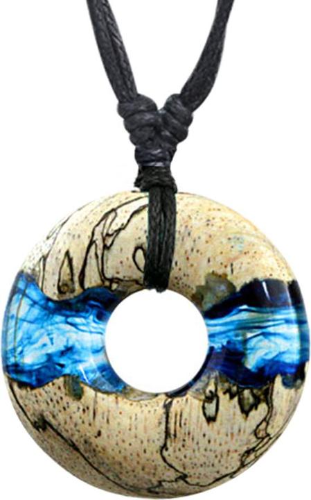 Star Piercing Halskette schwarz Anhänger Donut färbung blau Epoxy transparent aus Tamarind Holz (ohne Messing, Organisch)