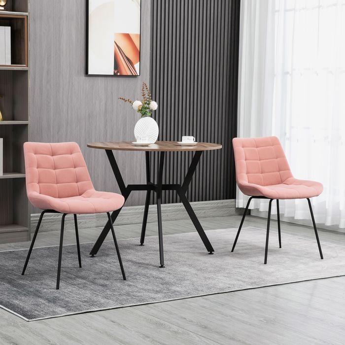 Produktbild Swisshandel24 Esszimmerstuhl 2er Set, Samtbezug in Rosa, Retrodesign, Stahlbeine