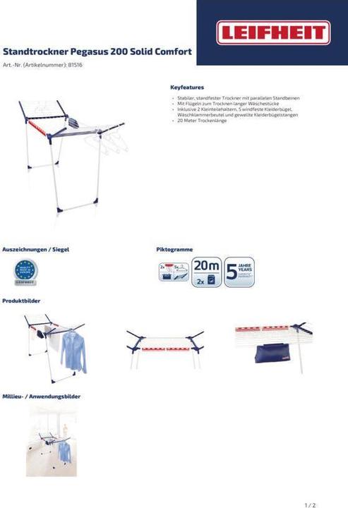 Produktbild Leifheit Standtrockner Pegasus 200 Solid Comfort (20 m)