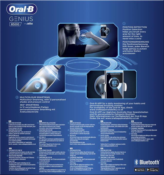 Produktbild Oral-B Genius 8500 Design Edition Elektrische Zahnbürste, Positionserkennung, Reise-Etui, Weiss/Silber (Oszillierende Zahnbürste)