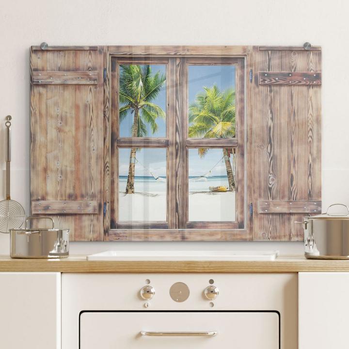 Actual product image Trenddeko 3D wooden window - Hammock in Paradise (40 x 60 cm)