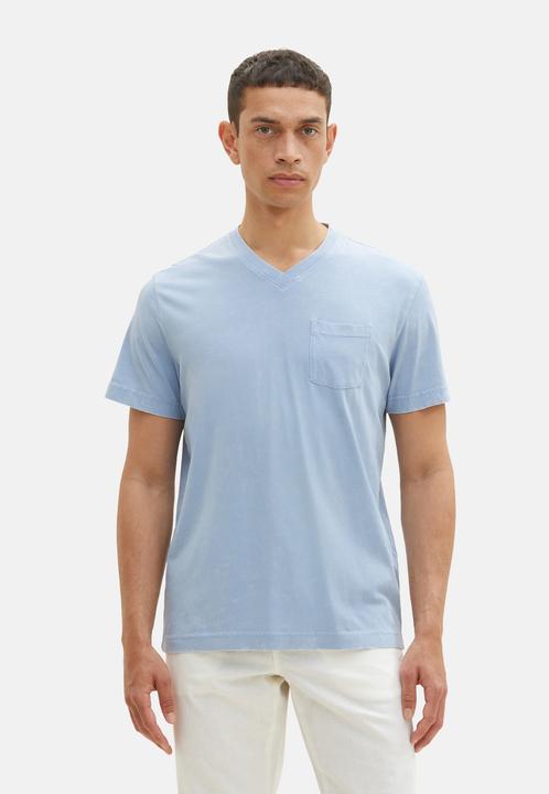 Produktbild Tom Tailor T-Shirt Kurzarmshirt mit V-Ausschnitt, ausgewaschener Optik und Brusttasche (L)