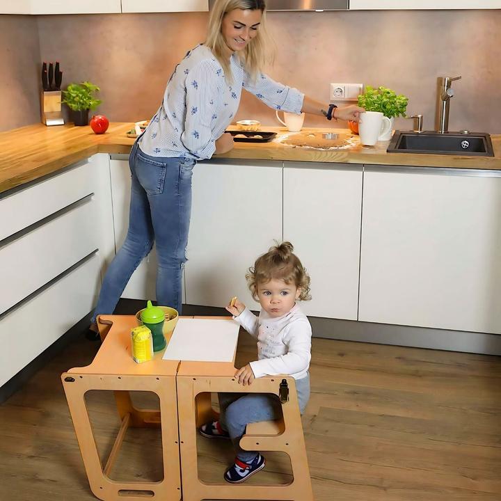 Actual product image Hermex Faltbarer Kinder-Lernturm aus Holz mit Maltafel