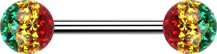 Immagine prodotto Star Piercing Barbell silver con due sfere di cristallo Rivestimento protettivo epossidico Rasta (Acciaio chirurgico 316L, senza ottone)