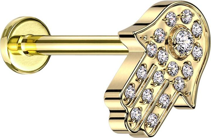 Produktbild Star Piercing Micro Threadless Labret vergoldet Hamsa vergoldet Kristalle silber (Titan G23, ohne Messing)
