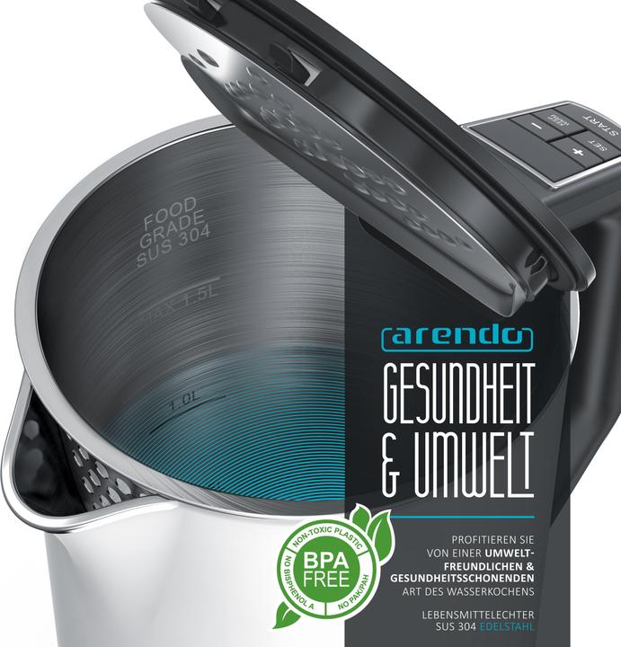 Actual product image Arendo Stainless steel kettle 1.5 l 2200 W, double wall, temperature selection 40 - 100°C with display (1.50 l)