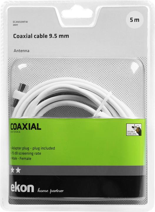 Actual product image Ekon Male / female antenna cable + adapter 75dB (Antenna cable)