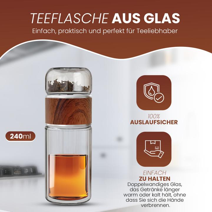 Actual product image Gewürzladen Näfels Drehbare Teeflasche aus hitzebeständigem Glas mit Teefilter - to go (0.24 l)