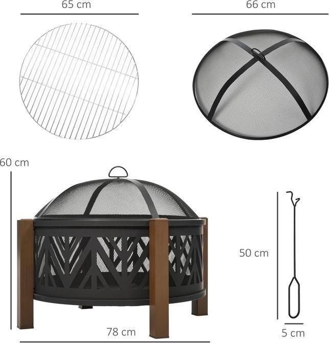 Actual product image Swisshandel24 2in1 fire bowl, spark guard, grill grate, black+brown (78 cm)