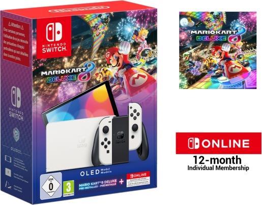 Produktbild Nintendo Switch OLED-Modell (weiss) – Mario Kart 8 Deluxe + Switch Online – Mitgliedschaft (12 Monat