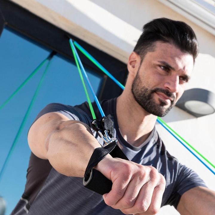 Produktbild InnovaGoods Satz regulierbaren Stretchbändern mit Accessoires und Übungsleitfaden Tribainer 3 Stück