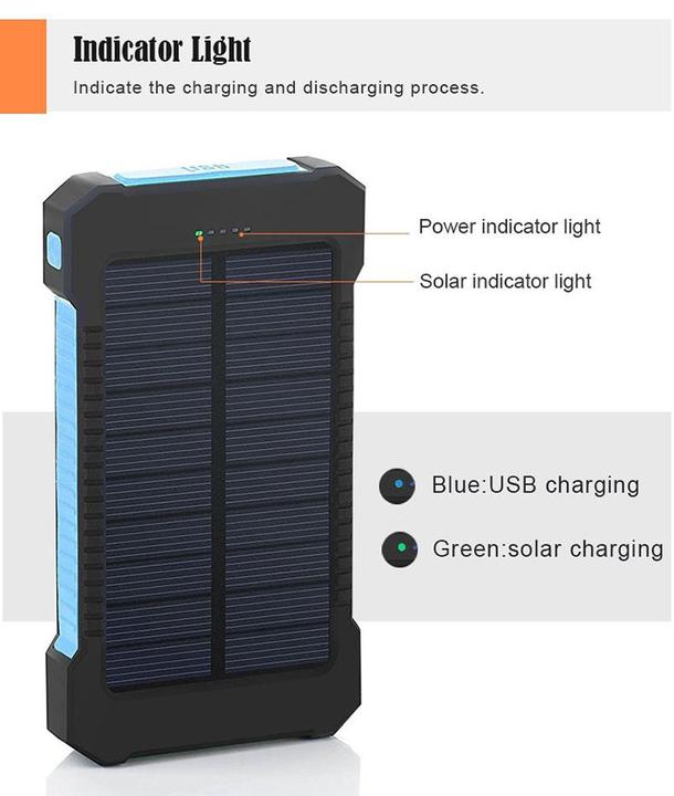 Actual product image PhoneLook Batterie externe étanche 10000mAh Power Bank avec panneau solaire & LED (10 W)
