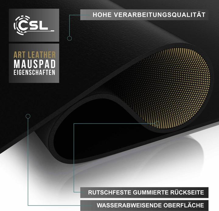 Produktbild CSL Mauspad, Mausmatte XXL, Elegante Leder Optik, Schreibtischunterlage 900 x 400 mm, schwarz (XXL)