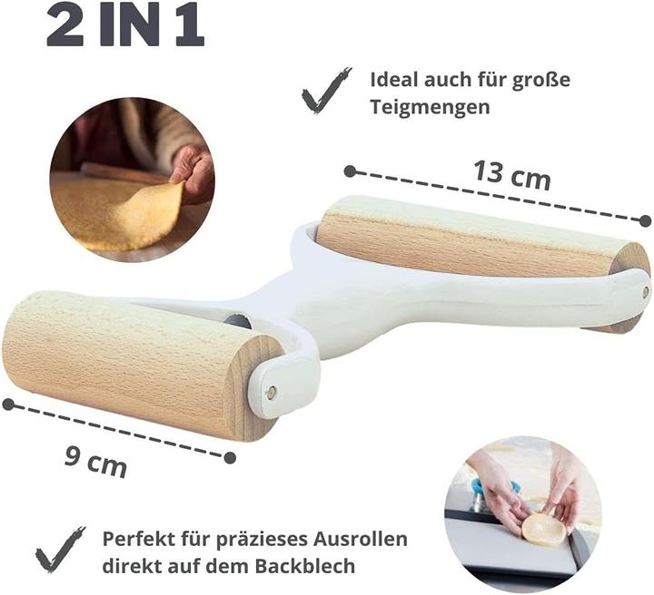 Produktbild Leckerhelfer Teigroller - Doppelroller - 2 Seitig, Teig-Rolle, Nudelholz ideal für Kuchen, Pizza, Nudeln